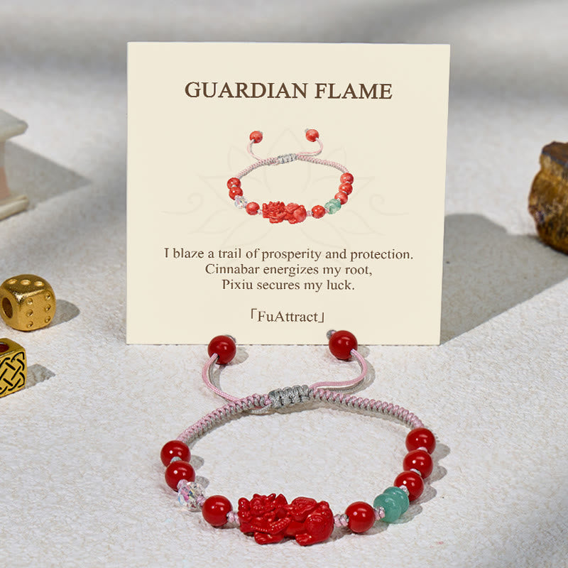 FuAttract Protection & Luck Cinnabar Bracelet – Pixiu + Handwoven Red String - Cinnabar - image 0