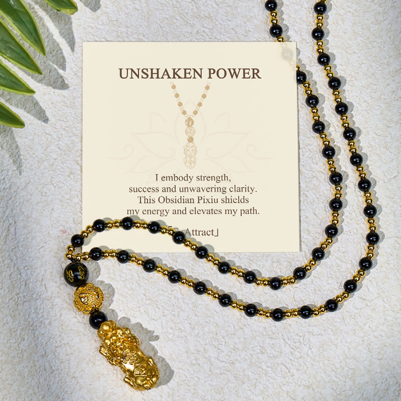 FuAttract Pixiu Obsidian Necklace for Strength, Success & Energy Shielding - Black Obsidian - image 0