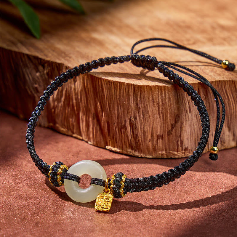 FuAttract Protection & Blessing Hetian Jade Ping An Buckle Red String Bracelet - Black - image 12