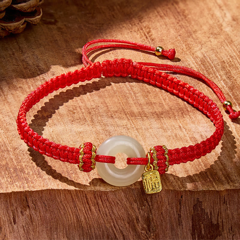FuAttract Protection & Blessing Hetian Jade Ping An Buckle Red String Bracelet - image 1