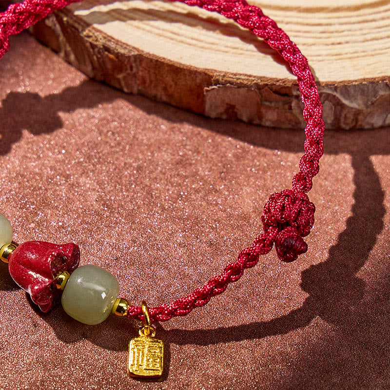FuAttract Sacred Lotus Cinnabar & Hetian Jade Red String Bracelet - image 4