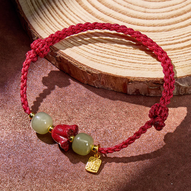 FuAttract Sacred Lotus Cinnabar & Hetian Jade Red String Bracelet - image 2