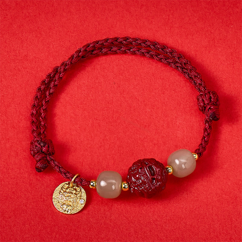 FuAttract Wealth Protection Cinnabar Pixiu & Hetian Jade Red String Chinese Zodiac Bracelet - Dragon(Wrist Circumference 14-19cm) - image 13