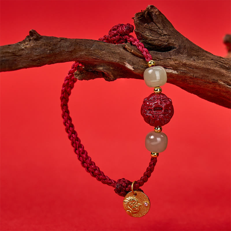 FuAttract Wealth Protection Cinnabar Pixiu & Hetian Jade Red String Chinese Zodiac Bracelet - image 1