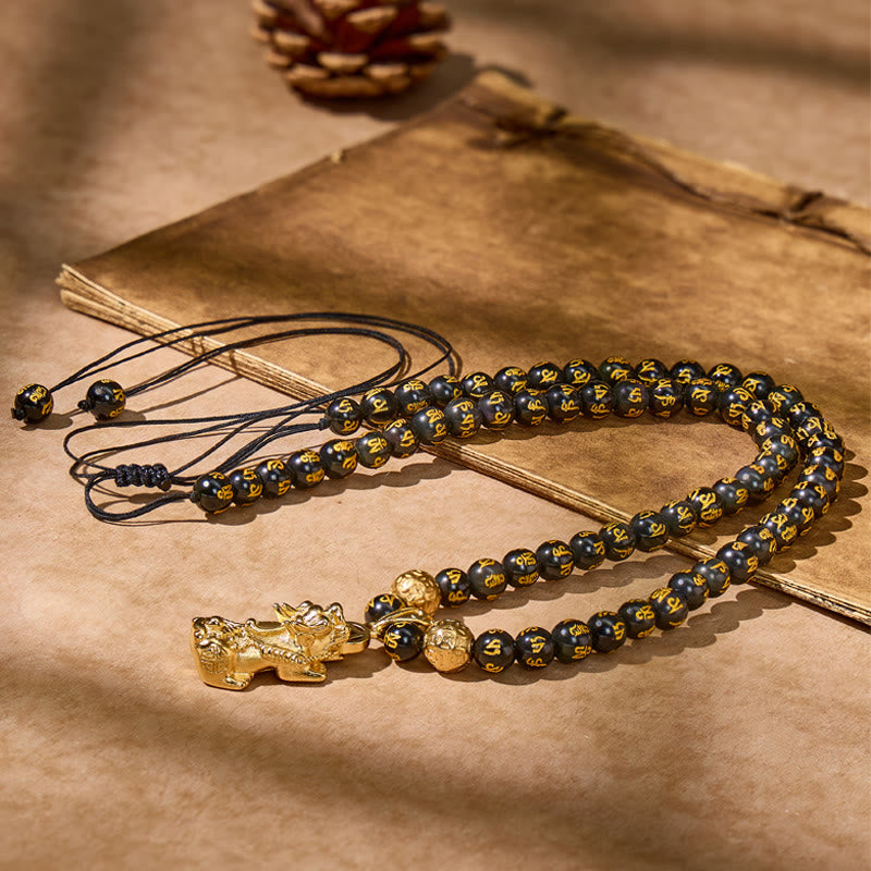 FuAttract Feng Shui Black Obsidian Pixiu Wealth Protection Mantra Necklace - image 1