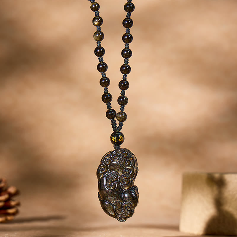 FuAttract Feng Shui Prosperity Amulet — Golden Obsidian Pixiu Necklace - Golden Obsidian - image 0