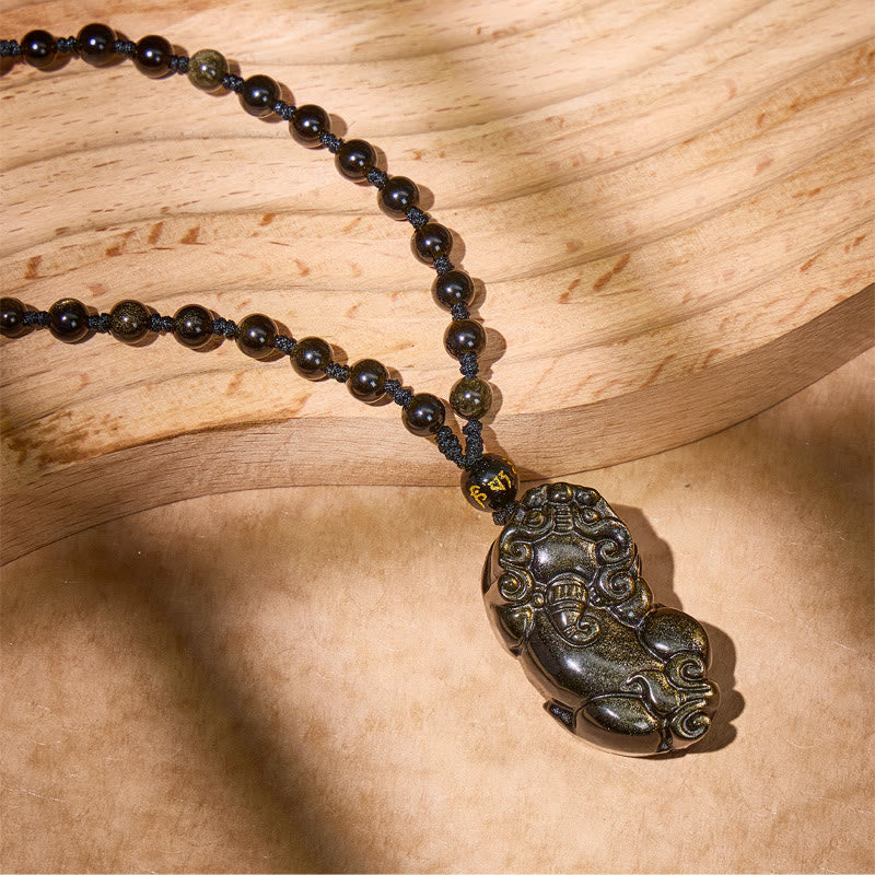 FuAttract Feng Shui Prosperity Amulet — Golden Obsidian Pixiu Necklace - image 2