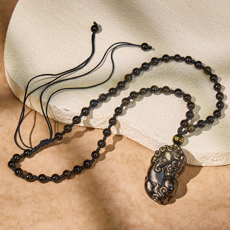 FuAttract Feng Shui Prosperity Amulet — Golden Obsidian Pixiu Necklace - image 6