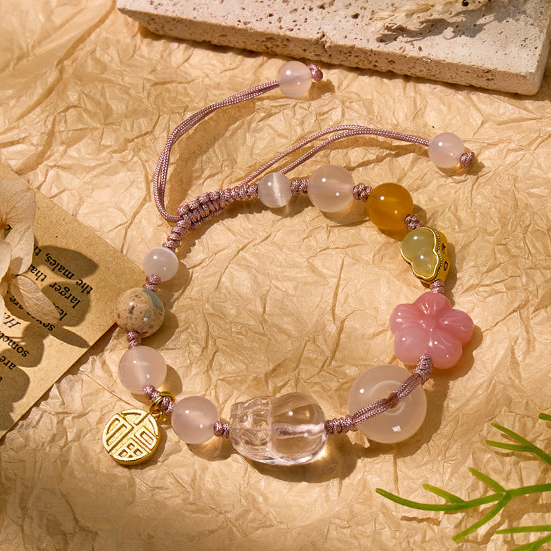 FuAttract Abundance Energy Healing Bracelet – Clear Quartz Pixiu + Cat's Eye & Agate Gems - Clear Quartz Pixiu - image 0