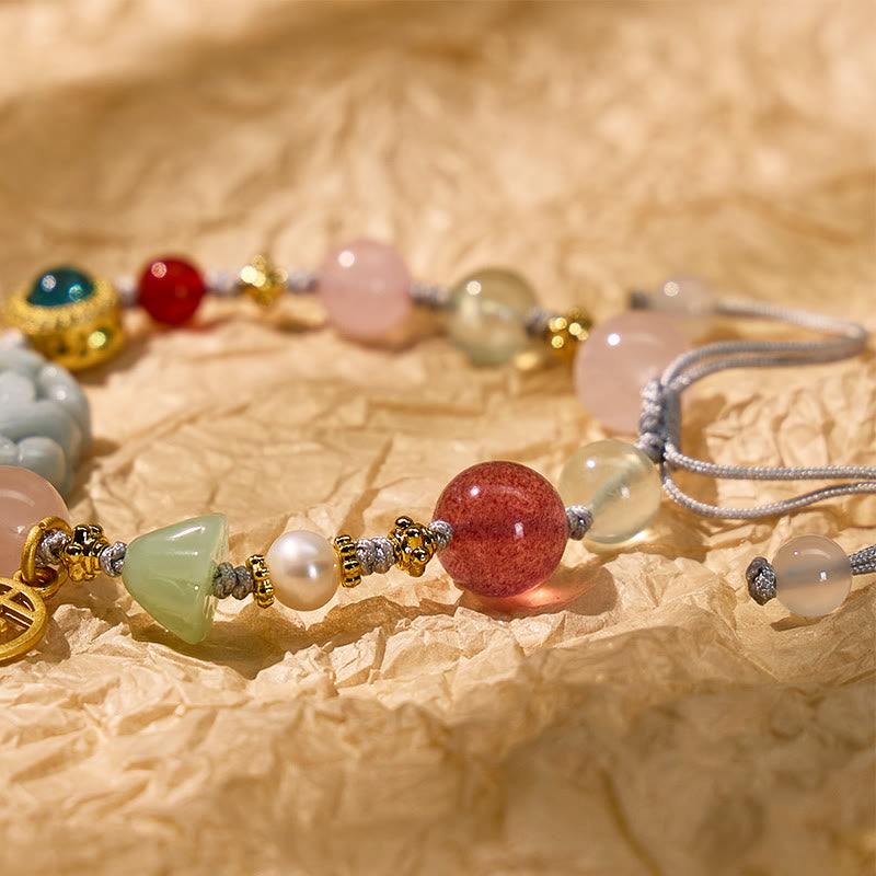 FuAttract Romance & Fortune Jade Pixiu Charm Bracelet – Rose Quartz, Pearl & Prehnite - image 5