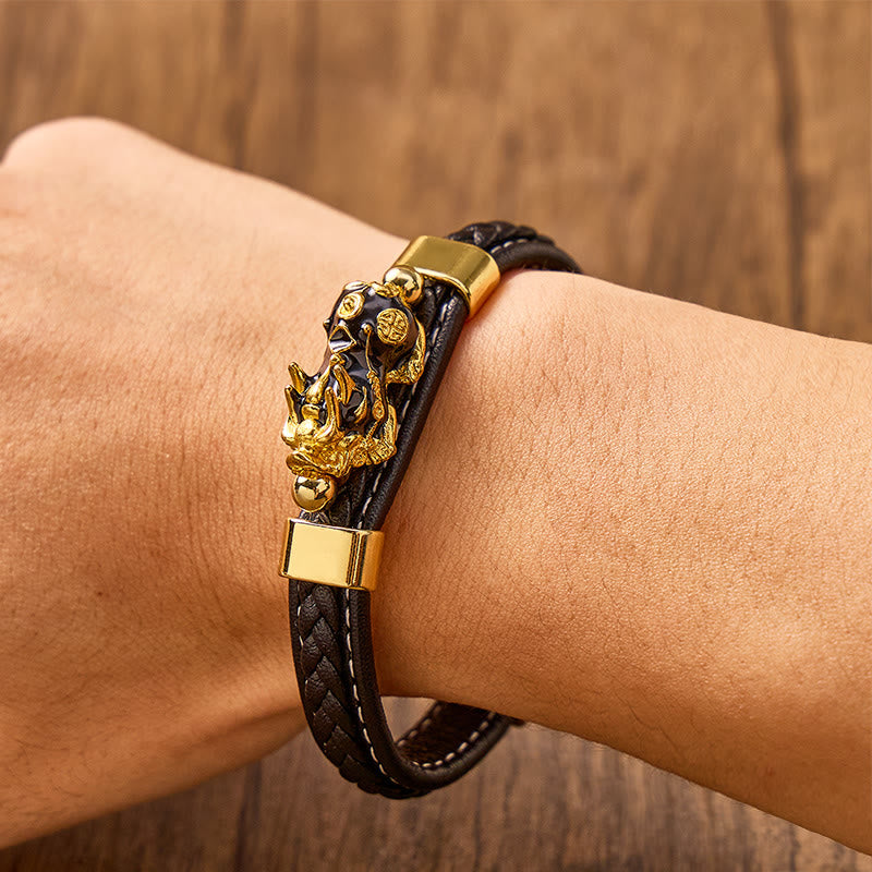 FuAttract Wealth & Success Black Leather Pixiu Men's Bracelet - image 5