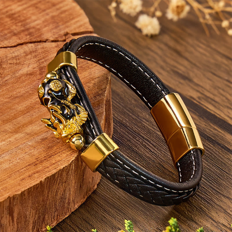 FuAttract Wealth & Success Black Leather Pixiu Men's Bracelet - image 3