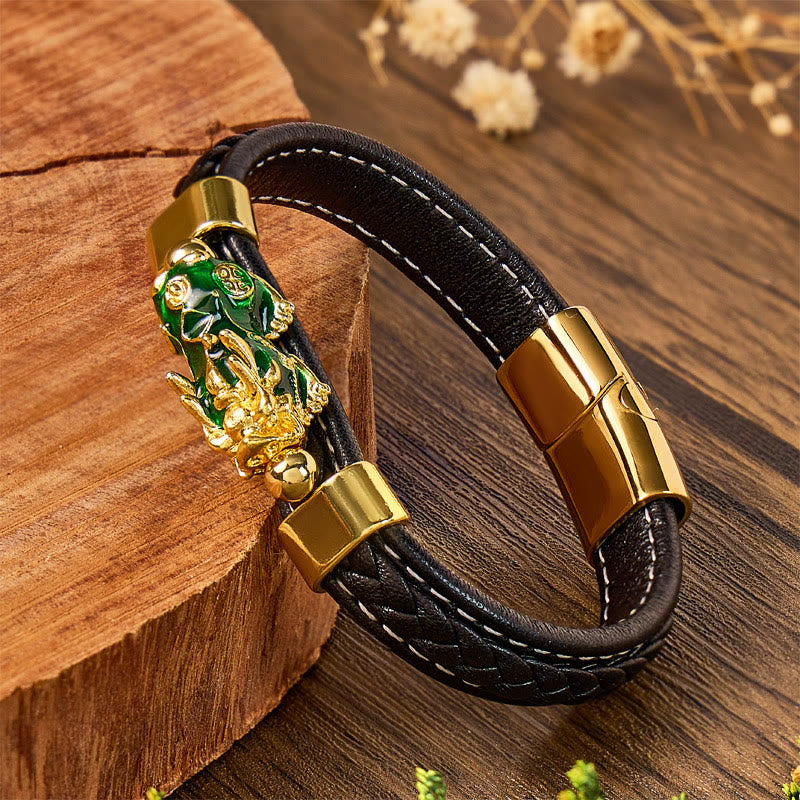 FuAttract Wealth & Success Black Leather Pixiu Men's Bracelet - image 9