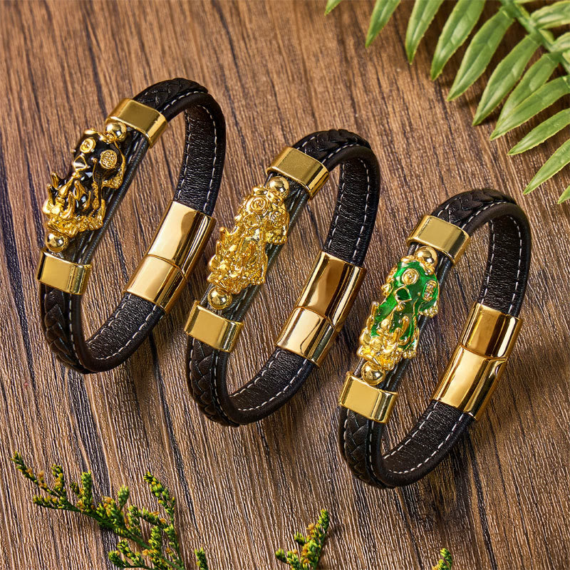 FuAttract Wealth & Success Black Leather Pixiu Men's Bracelet - image 0