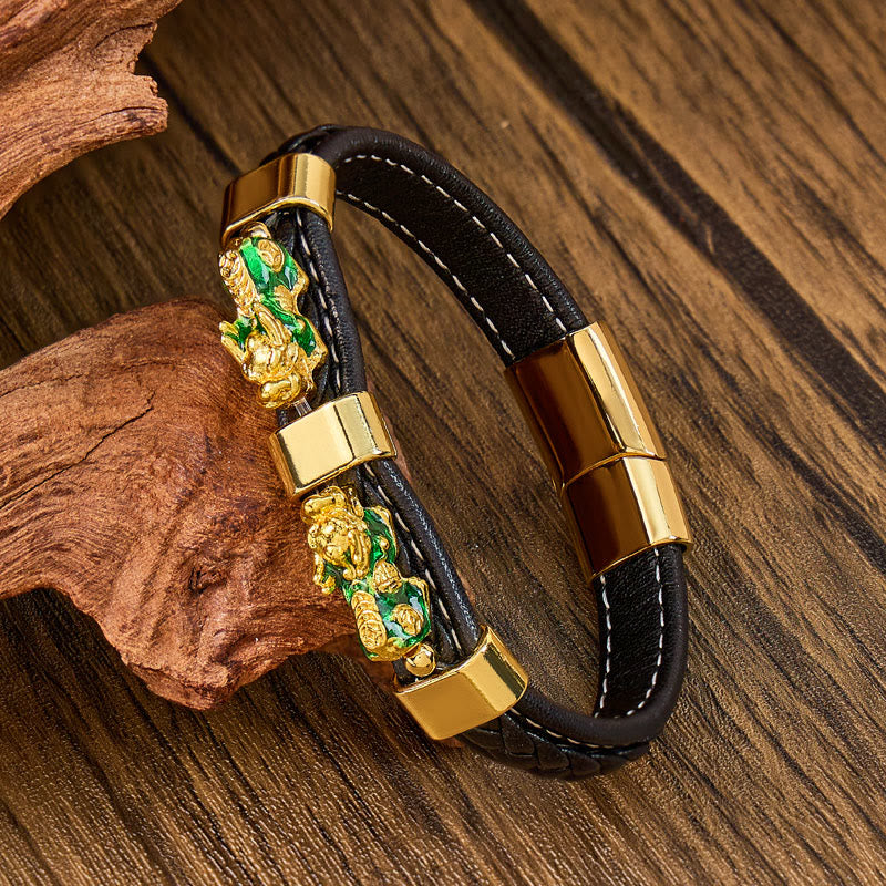 FuAttract Success & Protection Double Pixiu on Black Leather Bracelet - image 18