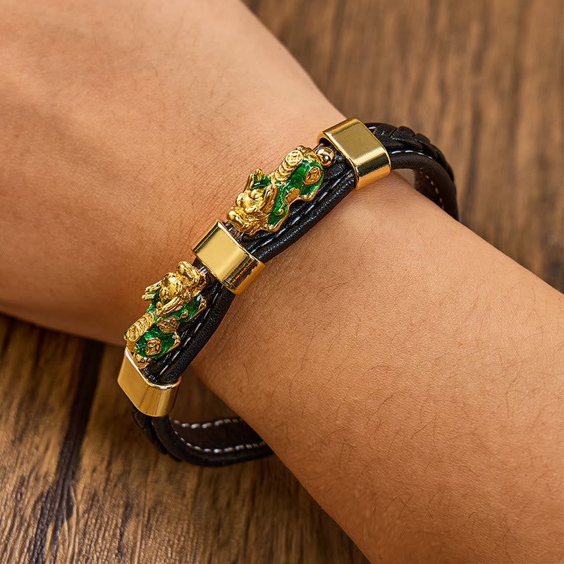 FuAttract Success & Protection Double Pixiu on Black Leather Bracelet - image 20