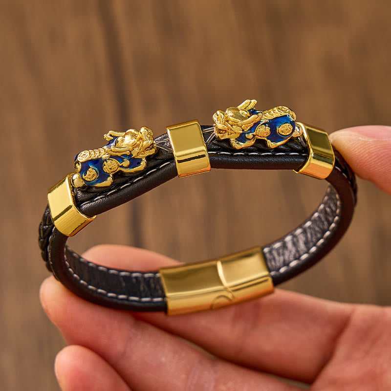 FuAttract Success & Protection Double Pixiu on Black Leather Bracelet - image 12