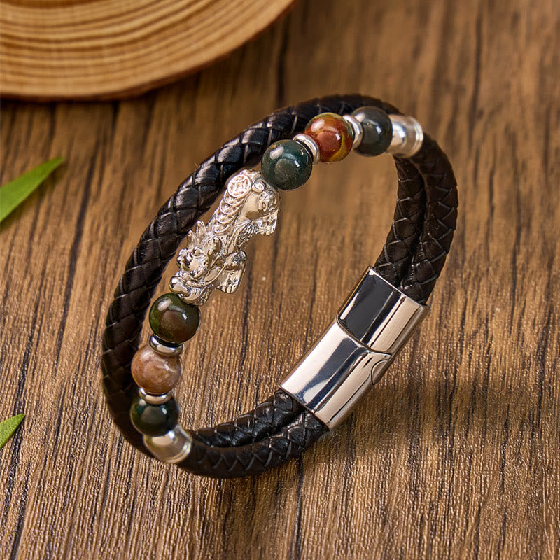 FuAttract Protection & Prosperity Bracelet – Pixiu with Agate Beads on Braided Leather - image 10