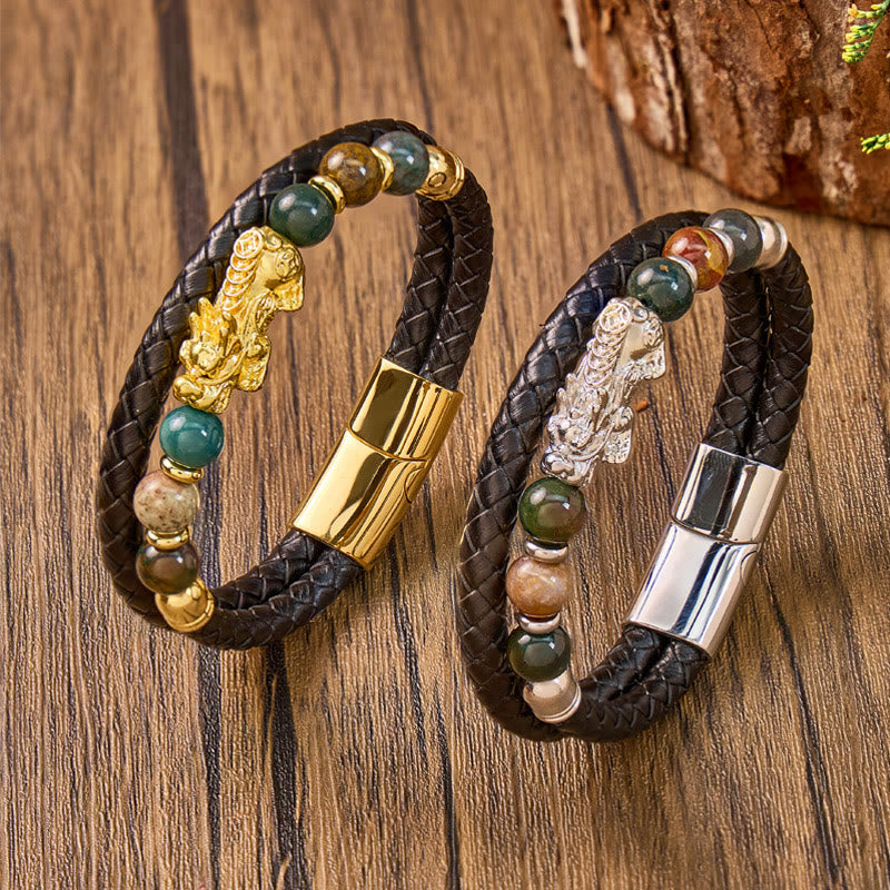 FuAttract Protection & Prosperity Bracelet – Pixiu with Agate Beads on Braided Leather - image 5