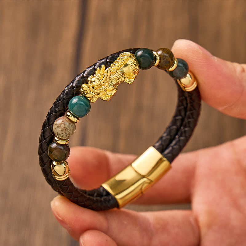 FuAttract Protection & Prosperity Bracelet – Pixiu with Agate Beads on Braided Leather - image 4