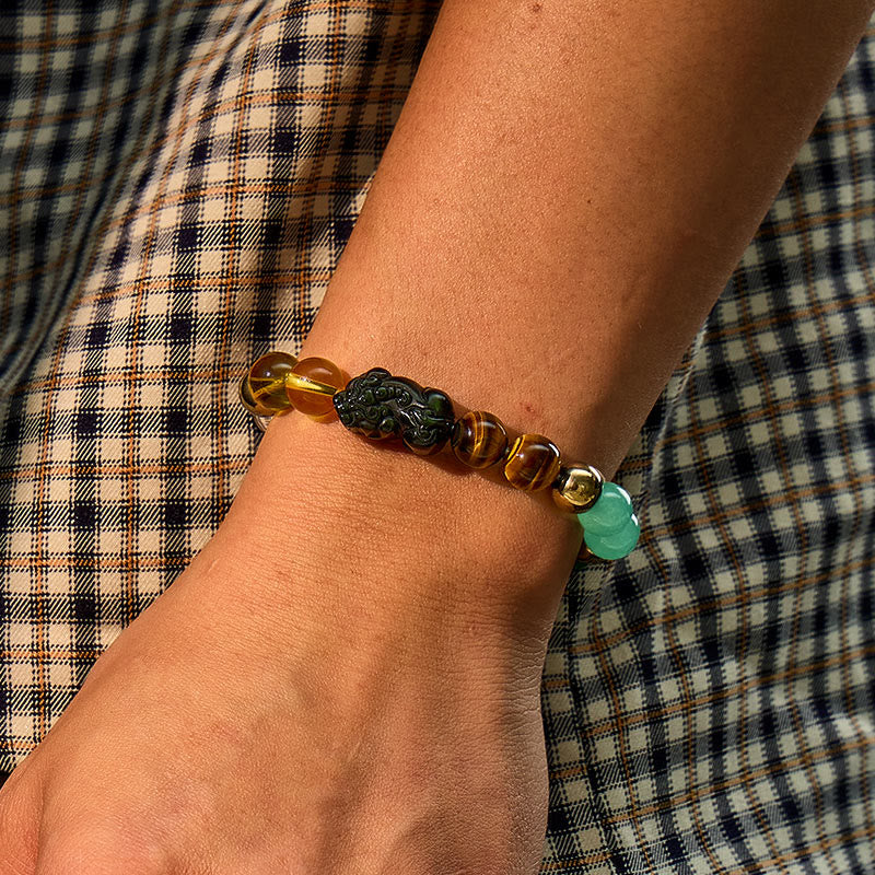 FuAttract Wealth & Protection Pixiu Bracelet – Obsidian, Tiger Eye & Pyrite Energy Stones - image 4