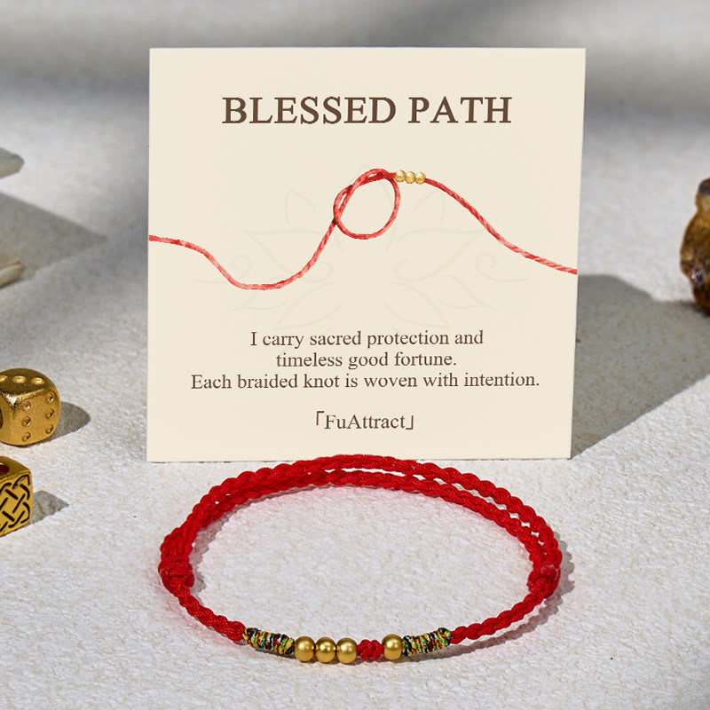 FuAttract Tibetan Lucky Protection Braided Cord Blessing Bracelet with Gold Accents - Red - image 0