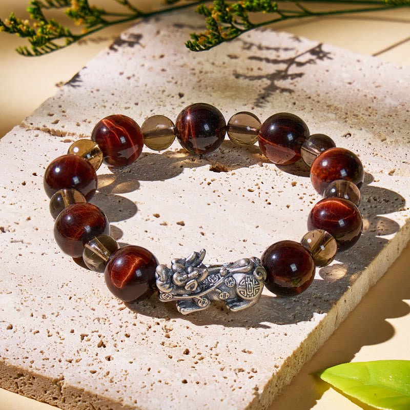 FuAttract Wealth Success Tiger's Eye & Ice Obsidian Silver Pixiu Bracelet - image 7