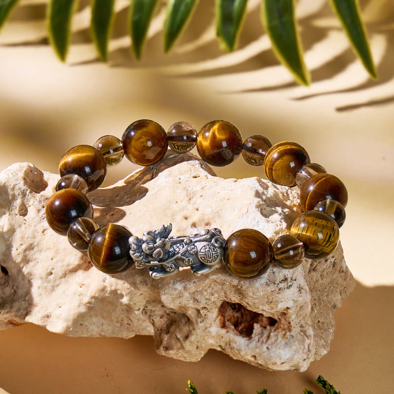 FuAttract Wealth Success Tiger's Eye & Ice Obsidian Silver Pixiu Bracelet - image 4