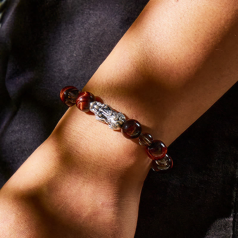 FuAttract Wealth Success Tiger's Eye & Ice Obsidian Silver Pixiu Bracelet - image 8