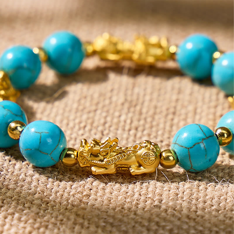 FuAttract Guardian of Abundance - Wealth-Attracting 4 Pixiu Turquoise Bracelet - image 4