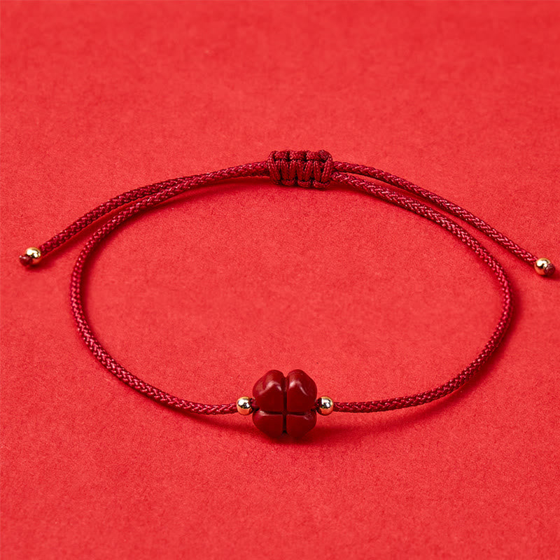 FuAttract Manifest Luck Cinnabar Four-Leaf Clover Red String Bracelet - Dark Red - image 0