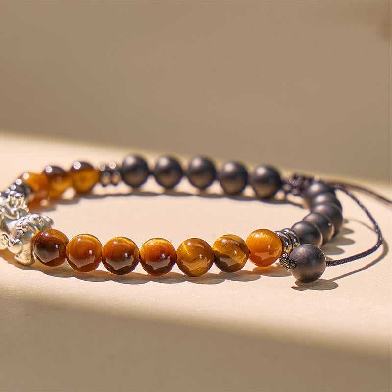 FuAttract Silver Pixiu Protection Bracelet - Tiger' s Eye & Matte Onyx - image 4