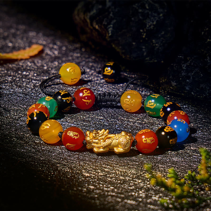 FuAttract Mantra Protection Bracelet - Pixiu & Six‑Syllable Agate - String - image 0