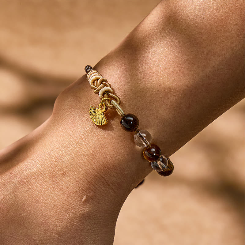 FuAttract Wealth Attraction Bracelet - Tiger’s Eye & White Crystal with Golden Fan Charm - image 3