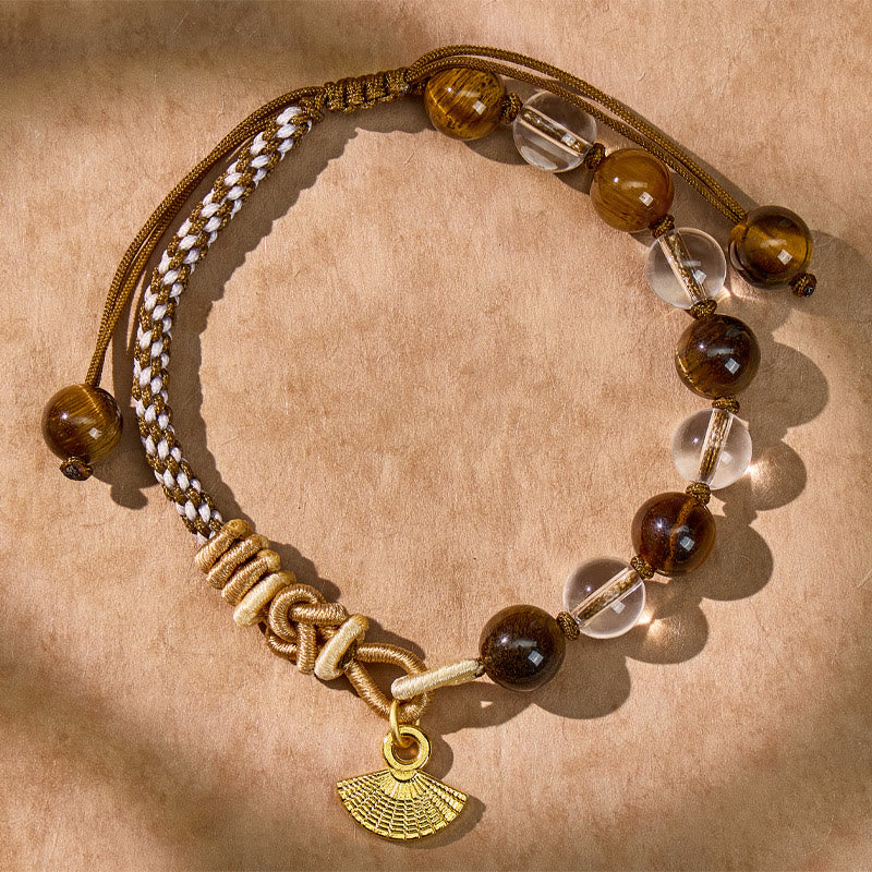 FuAttract Wealth Attraction Bracelet - Tiger’s Eye & White Crystal with Golden Fan Charm - image 1