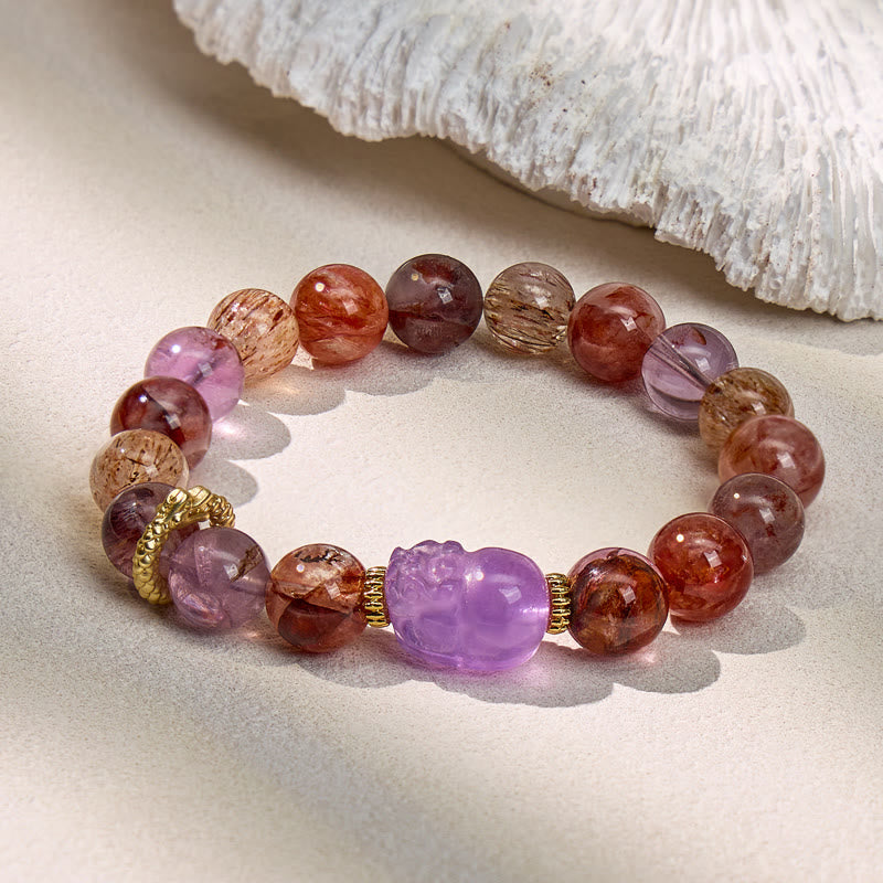 FuAttract Prosperity & Healing Crystal Bracelet – Super Seven, Amethyst & Pixiu Talisman - image 2