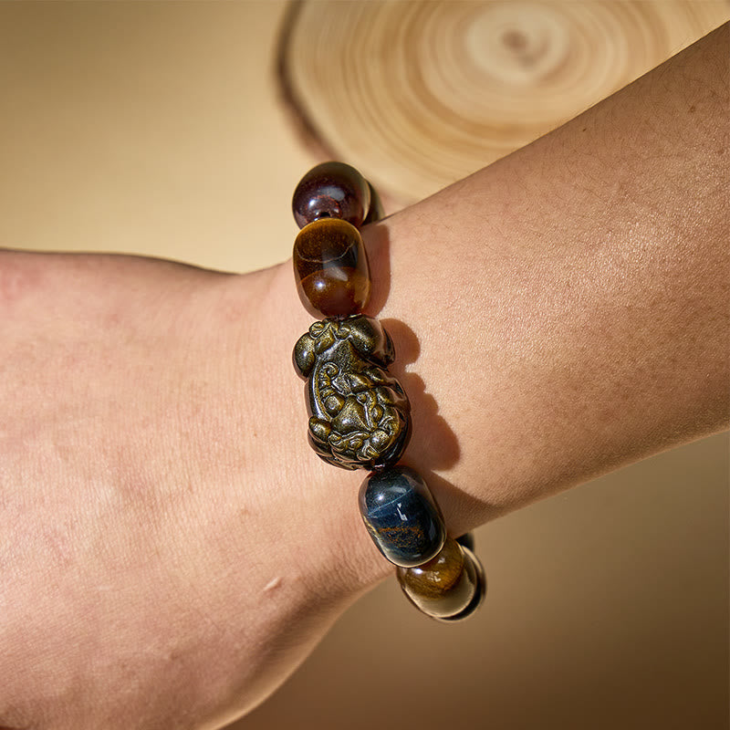 FuAttract Guardian Protection Bracelet – Tricolor Tiger's Eye & Golden Obsidian Pixiu - image 5