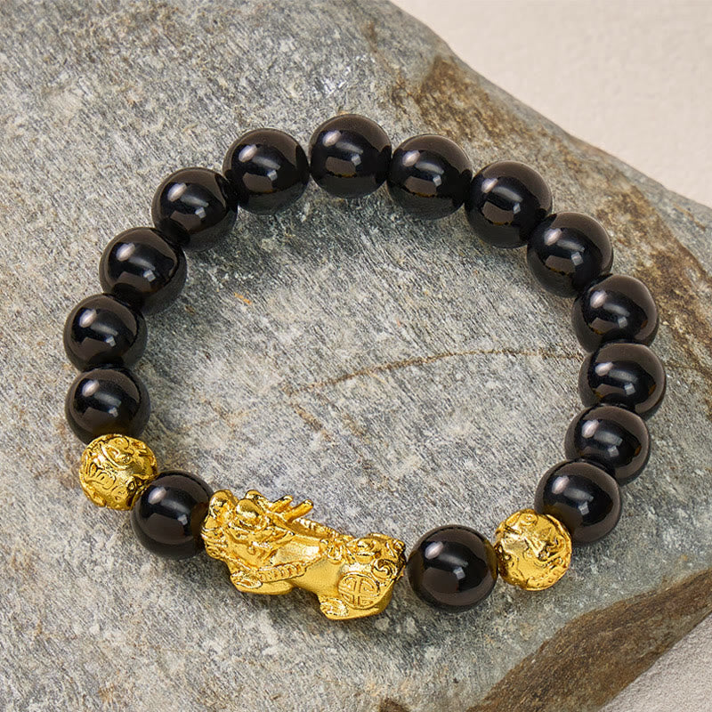 FuAttract Feng Shui Black Obsidian Pixiu Wealth Protection Bracelet - 10mm - image 0