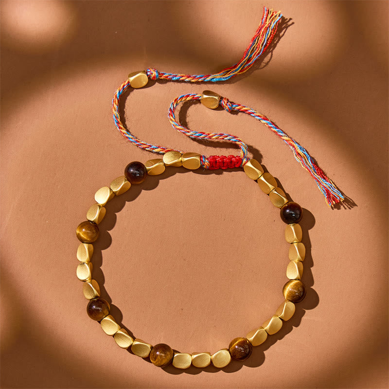FuAttract Career Focus – Tibetan Copper Beads Tiger's Eye Five-Color Cord String Bracelet - String - image 0