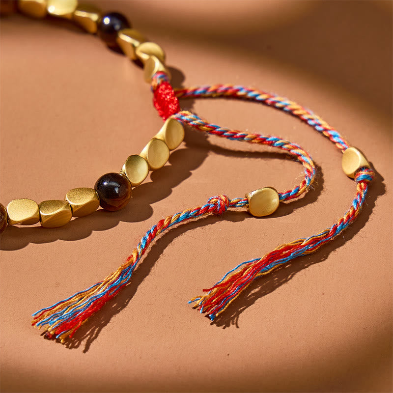 FuAttract Career Focus – Tibetan Copper Beads Tiger's Eye Five-Color Cord String Bracelet - image 4