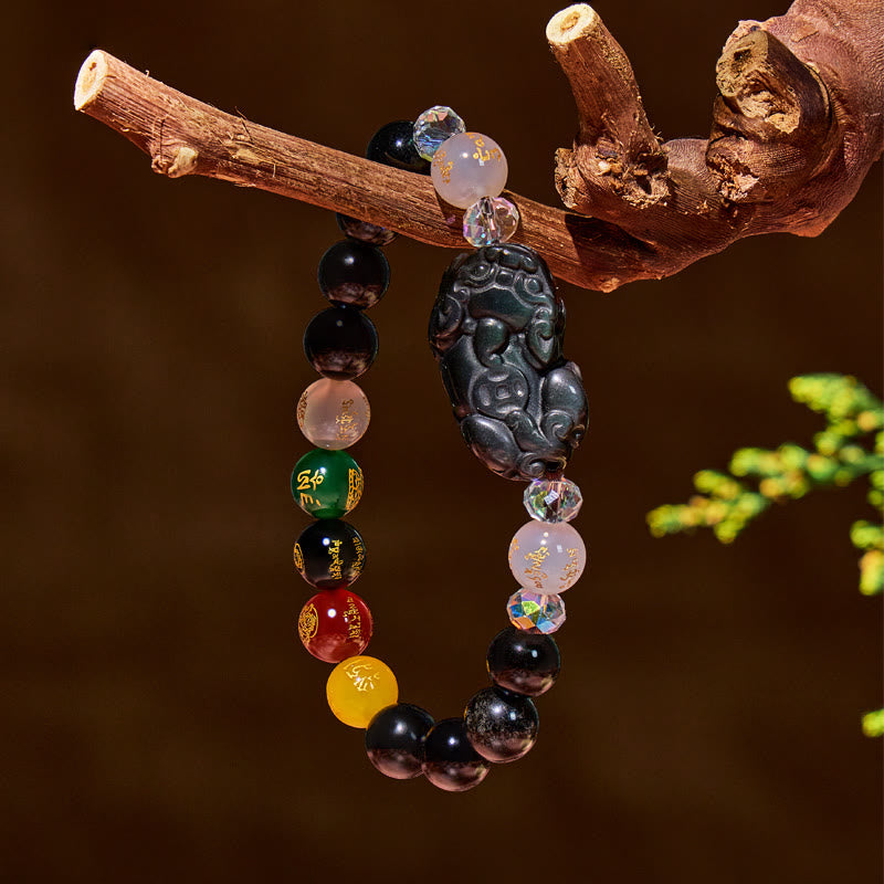 FuAttract Protective Strength – Rainbow Obsidian Pixiu Mantra Bracelet - image 4