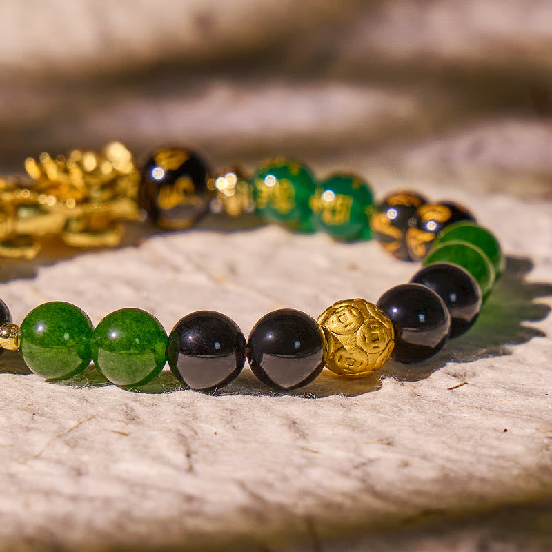FuAttract Protective Flow – Pixiu Green Agate Obsidian Mantra Bracelet - image 5