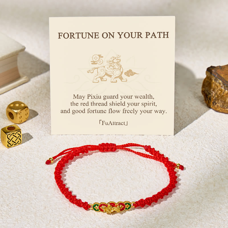 FuAttract Wealth Attraction Red String Feng Shui Bracelet Featuring Pixiu - 5.5-9.8in/14-25cm - image 0