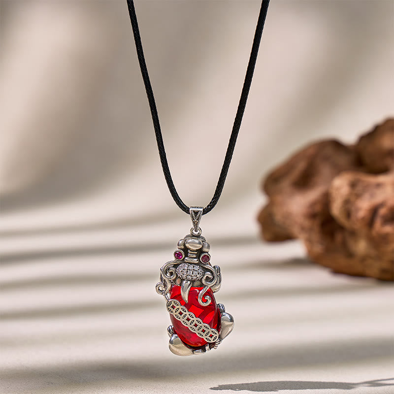 FuAttract Pixiu Garnet Copper Coin Necklace for Wealth & Luck - PiXiu&Leather Rope - image 6