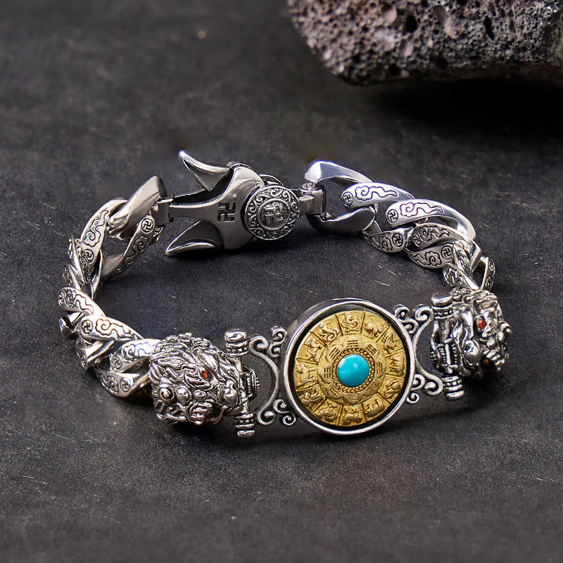 FuAttract Protection & Fortune Turquoise Wheel Curb Chain Bracelet – Dual Pixiu Talisman - 22cm - image 0