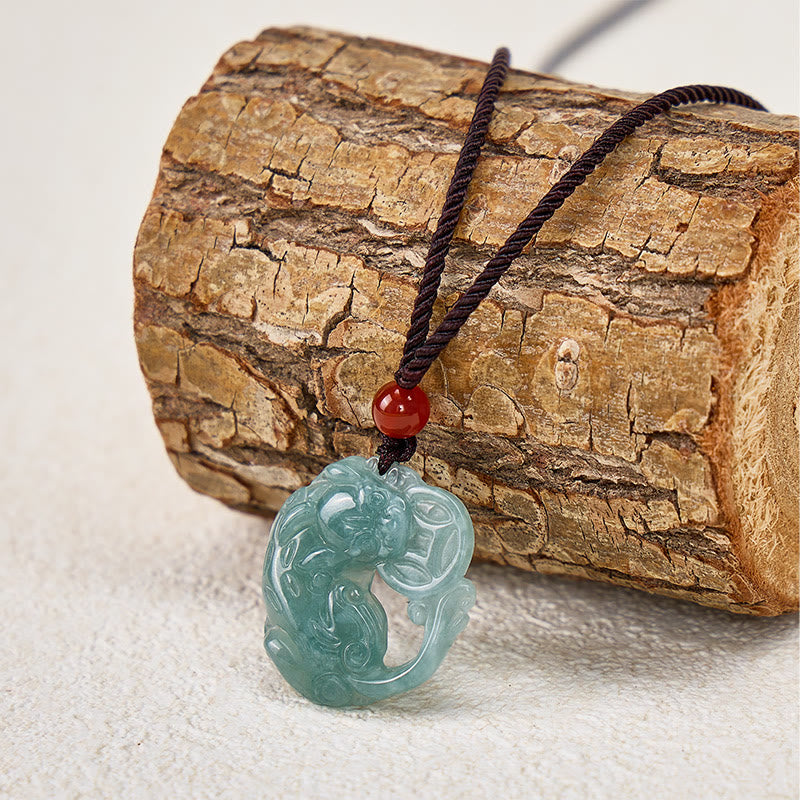 FuAttract Prosperity Guardian Biting Coin – Wealth-Attracting Jade Pixiu Necklace - Cord + Red Bead - image 0
