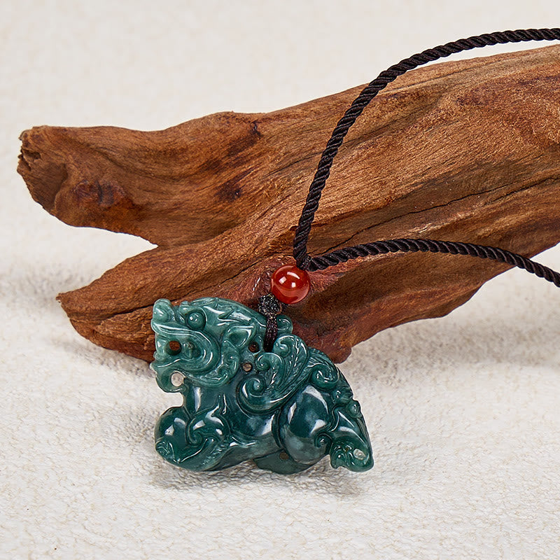 FuAttract Abundance & Luck Jade Pixiu Guardian Necklace - Cord + Red Bead - image 0