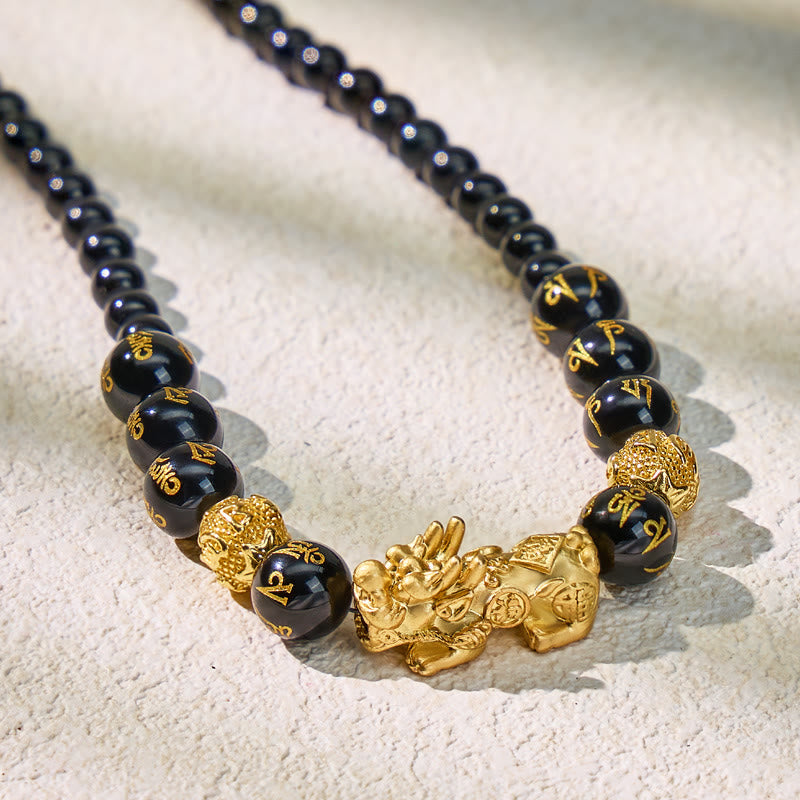 FuAttract Wealth Om Mani Mantra Obsidian Pixiu Protection Necklace - image 2