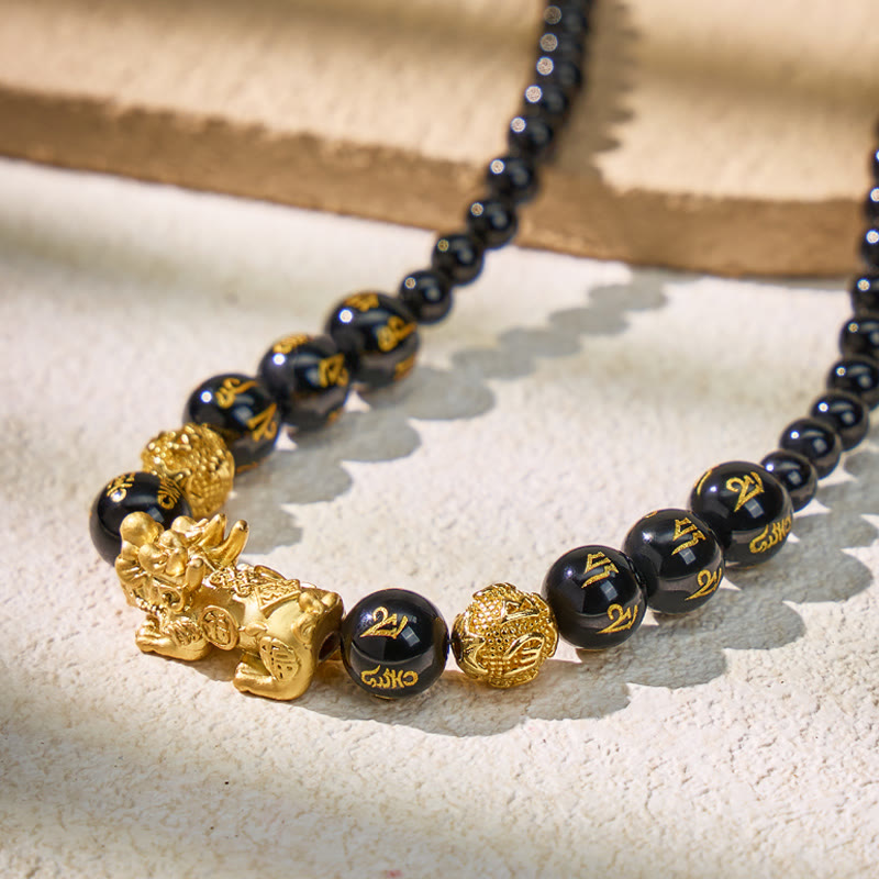 FuAttract Wealth Om Mani Mantra Obsidian Pixiu Protection Necklace - image 6