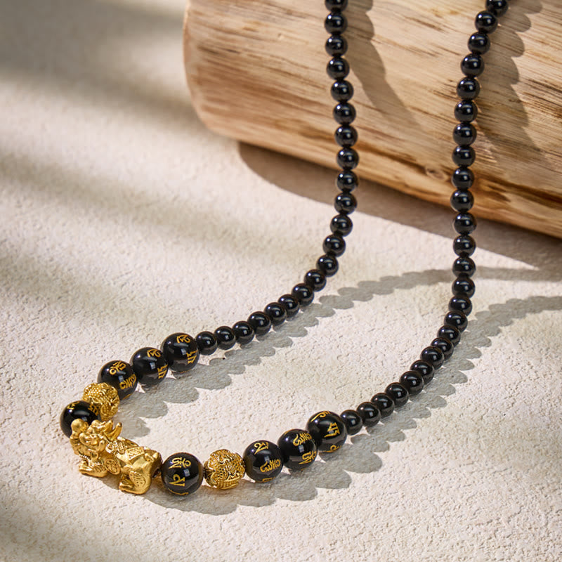 FuAttract Wealth Om Mani Mantra Obsidian Pixiu Protection Necklace - image 5
